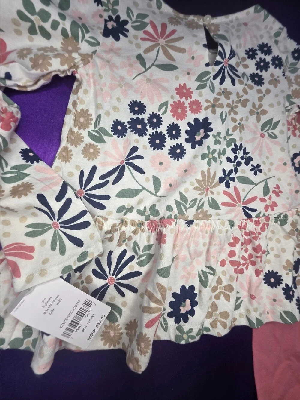 Carter's Floral Peplum/Jersey Top and Coral Leggings  Set - Nature Theme - Picture 8 of 9